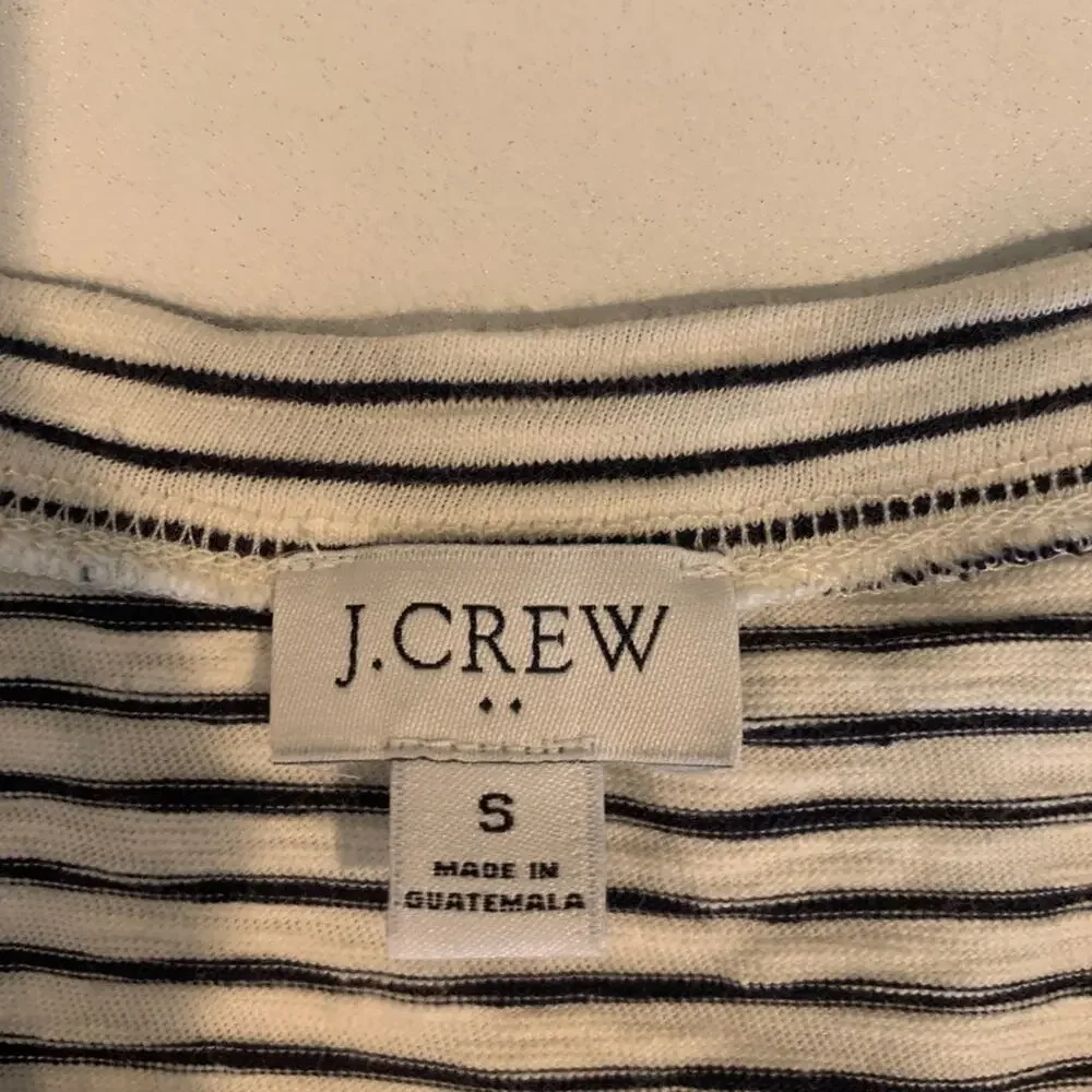 J Crew Dress Womens S Small White Navy Cotton Striped Tie Waist Crew Neck Mini